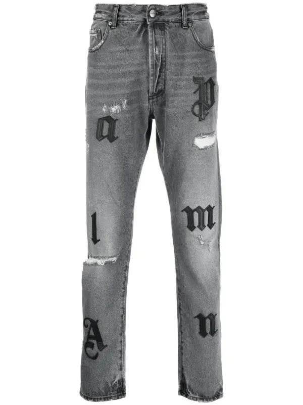 Logo Distressed Denim Jean